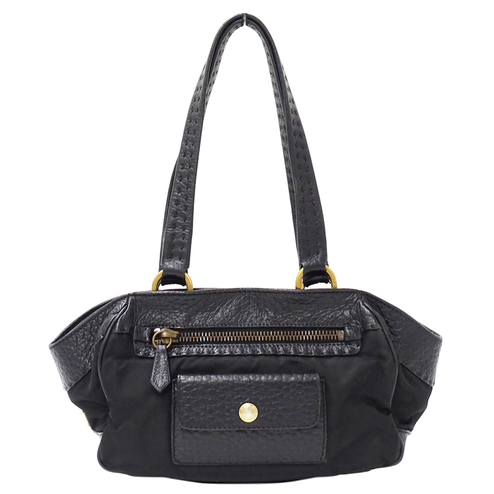 Prada handbag, women's, brand name tote bag, nylon, black.